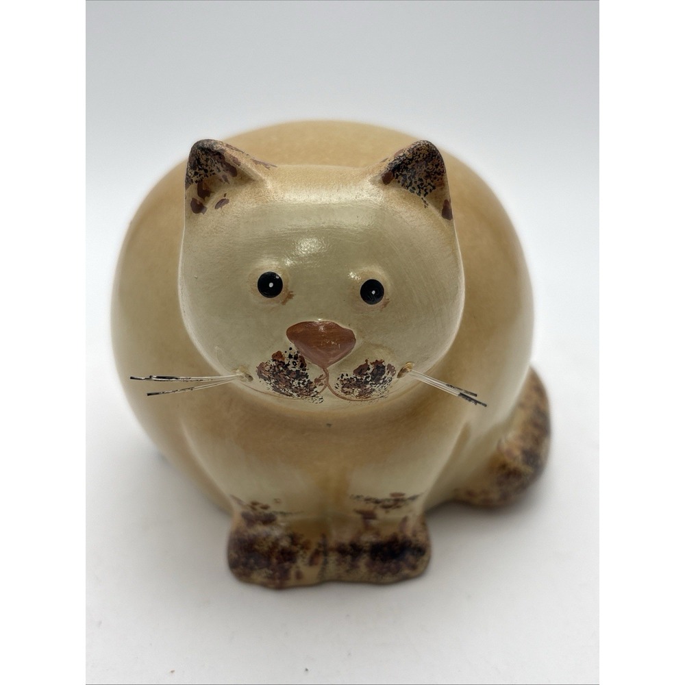 Fat Cat w/ Whiskers Hand Painted Ceramic Vintage